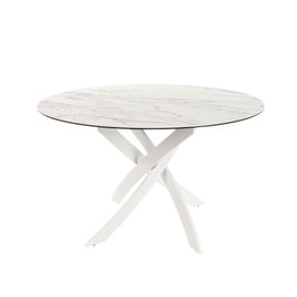 Mesa comedor redonda mármol porcelánico y acero blanco