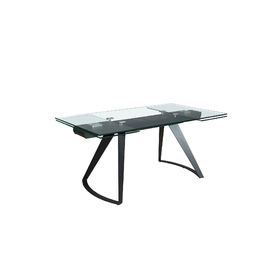 Rectangular extendable dining table in tempered glass and black steel