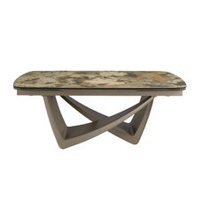 Mesa comedor extensible ovalada barril mármol porcelánico y acero taupé metalizado Mesa comedor extensible ovalada barril mármol porcelánico y acero taupé metalizado