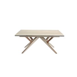 Rectangular extending dining table in porcelain marble, metallic sand steel and walnut