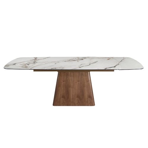 Rectangular extending dining table in porcelain marble and walnut wood