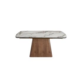 Rectangular extending dining table in porcelain marble and walnut wood