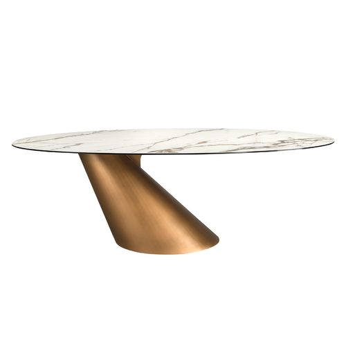 Mesa comedor ovalada mármol porcelánico y acero color bronce