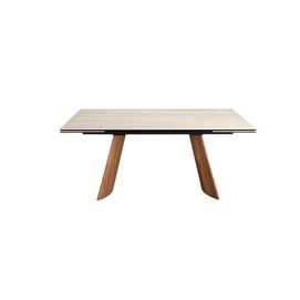 Rectangular extending dining table in porcelain marble and walnut effect steel