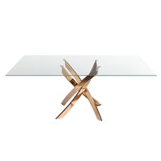 Mesa comedor rectangular cristal templado y acero rosa