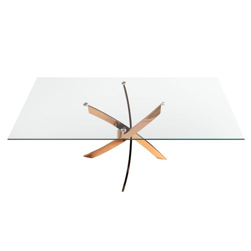 Mesa comedor rectangular cristal templado y acero rosa