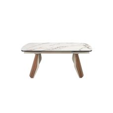 Mesa comedor extensible ovalada barril mármol porcelánico, acero arena metalizado y nogal Mesa comedor extensible ovalada barril mármol porcelánico, acero arena metalizado y nogal