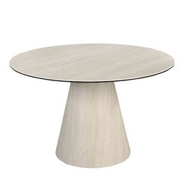 Mesa comedor redonda mármol porcelánico y madera revestida con lámina de mármol porcelánico flexible