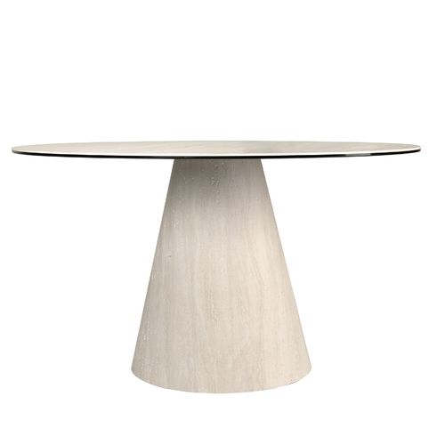 Mesa comedor redonda mármol porcelánico y madera revestida con lámina de mármol porcelánico flexible