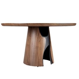 Mesa comedor redonda nogal y acero epoxi negro