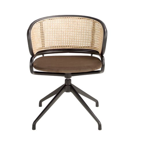 Silla giratoria rattan y terciopelo marrón