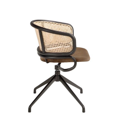 Silla giratoria rattan y terciopelo marrón