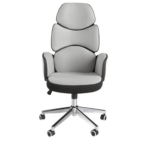 Office swivel chair light grey fabric and glossy white pvc