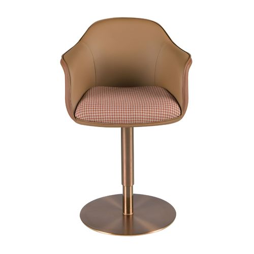 Swivel chair terracotta brown and beige fabric and brown leatherette