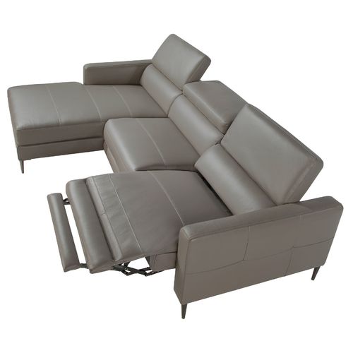 Left chaise longue relaxation sofa in dark grey leather
