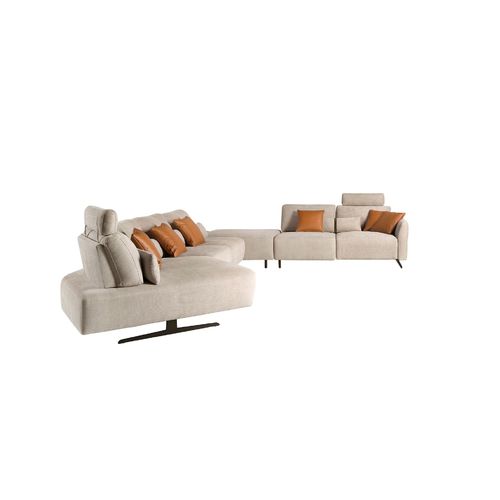 Left-hand modular chaise longue sofa in sand fabric