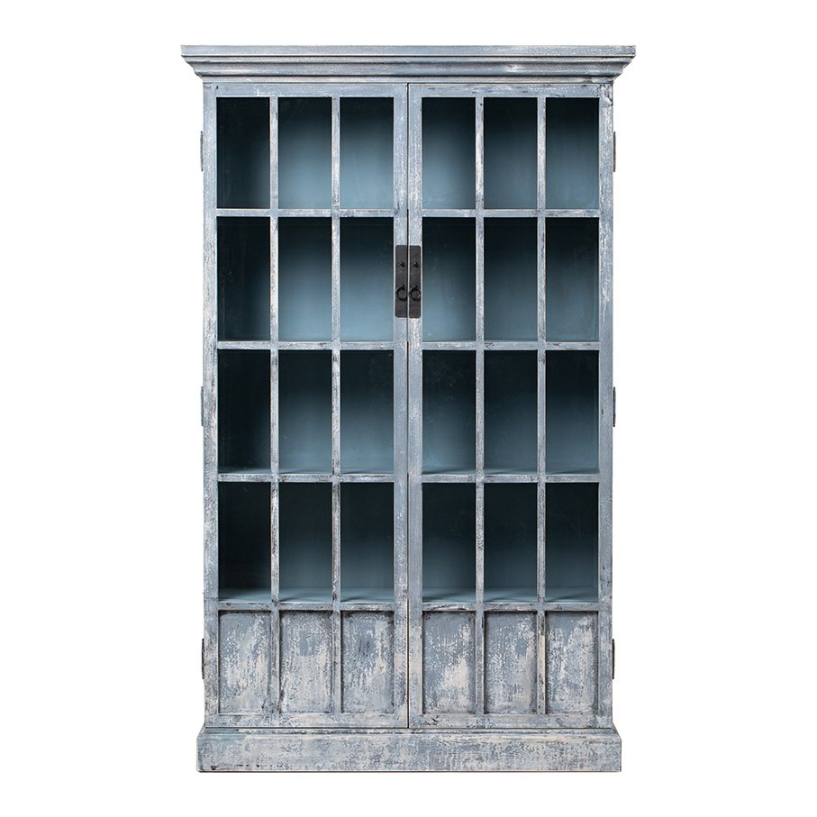 Glass cabinet grey/blue 2 doors BK137