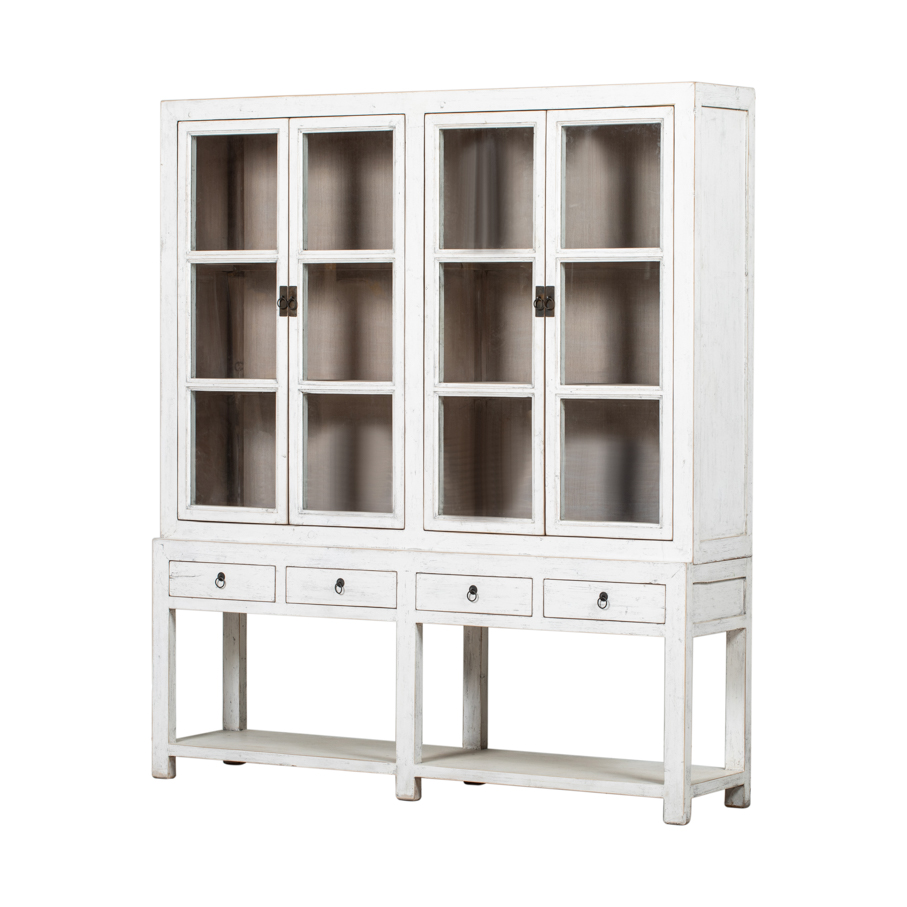 Glass cabinet white 4 doors 4 drawers BK157