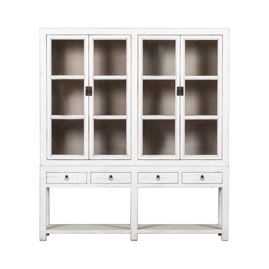 Glass cabinet white 4 doors 4 drawers BK157