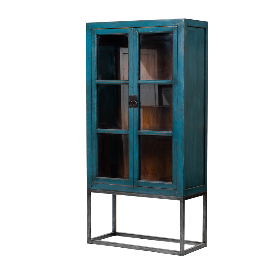 Glass cabinet blue 2 doors GK217