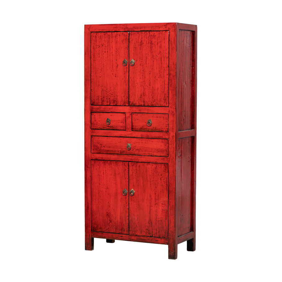 Armario rojo 4 puertas 3 cajones XN829