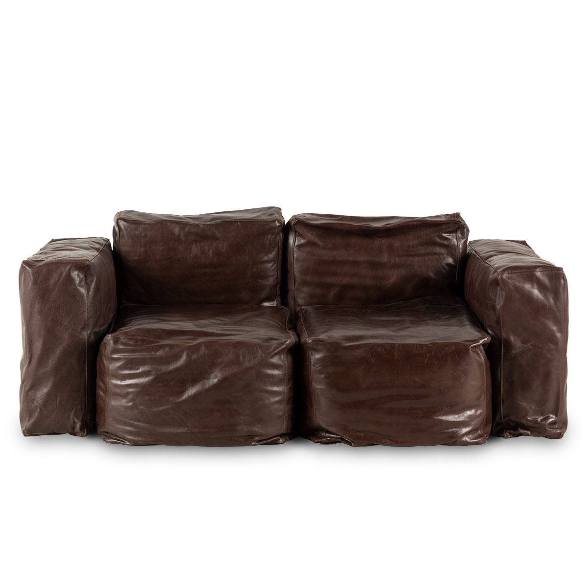 Two-seat brown leather couch Buffy