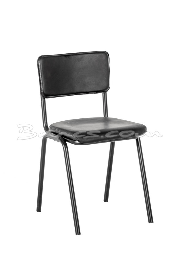 SILLA ESCUELA HIERRO NEGRO PIEL NEGRA MATE