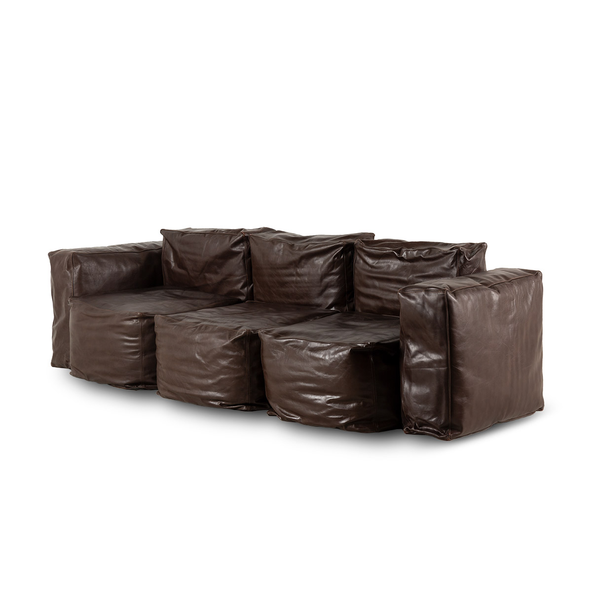 Three-seat brown leather couch Buffy