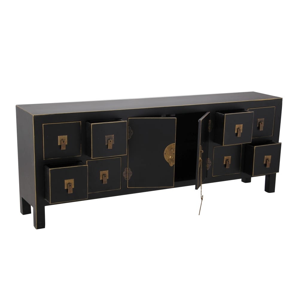 MUEBLE 8 CAJONES NEGRO-ORO MADERA 130 X 24 X 50,50 CM