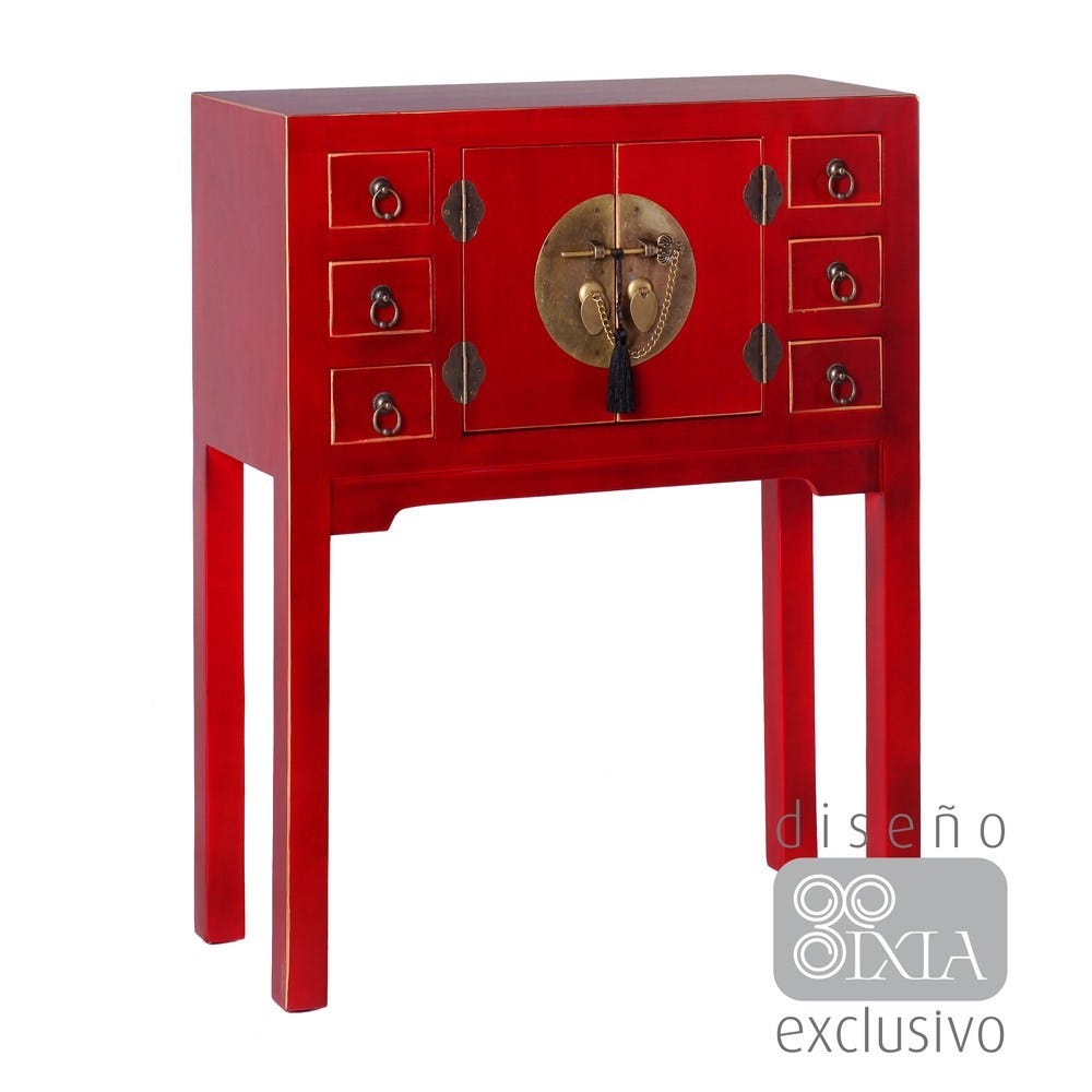 CONSOLA 2 PUERTAS Y 6 CAJONES ROJO 63 X 26 X 80 CM