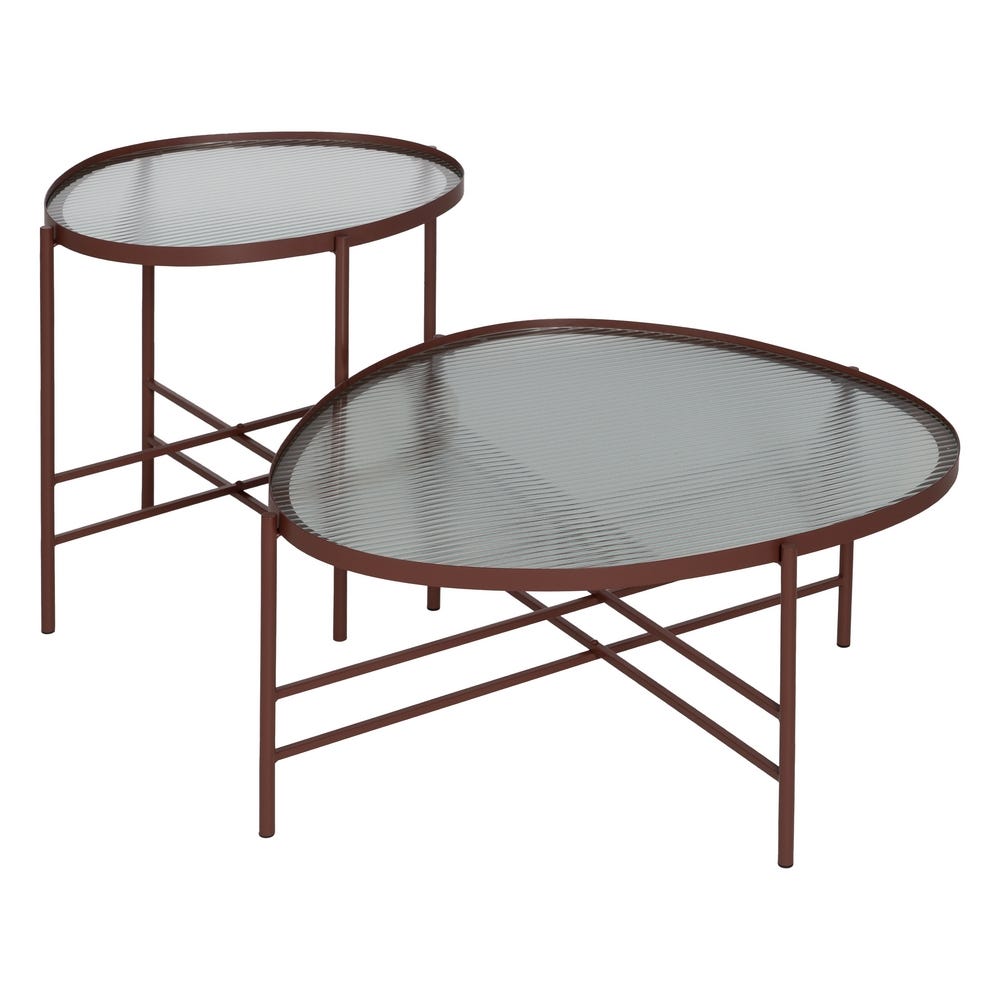 MESA CENTRO TEJA METAL-CRISTAL 78 X 68 X 37 CM