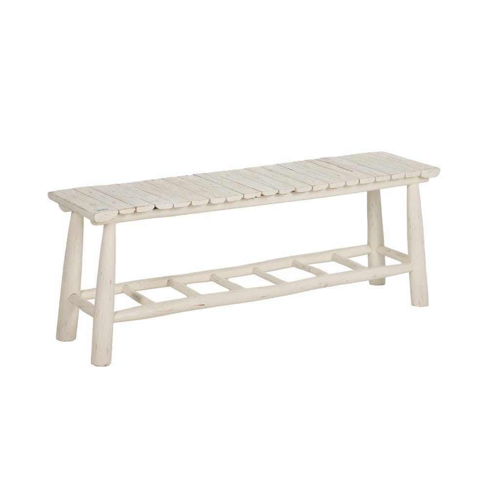 BANQUETA BLANCO ROZADO MADERA DE TECA 120 X 30 X 45 CM