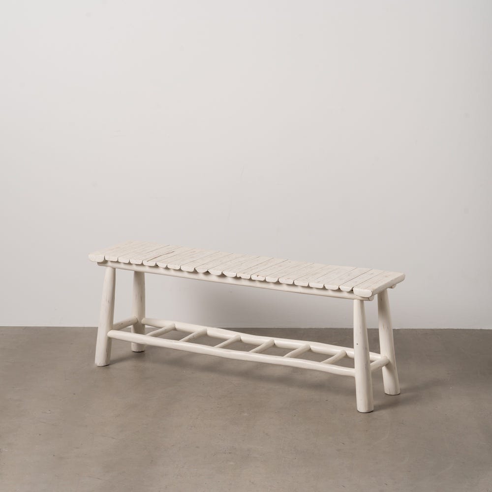 BANQUETA BLANCO ROZADO MADERA DE TECA 120 X 30 X 45 CM