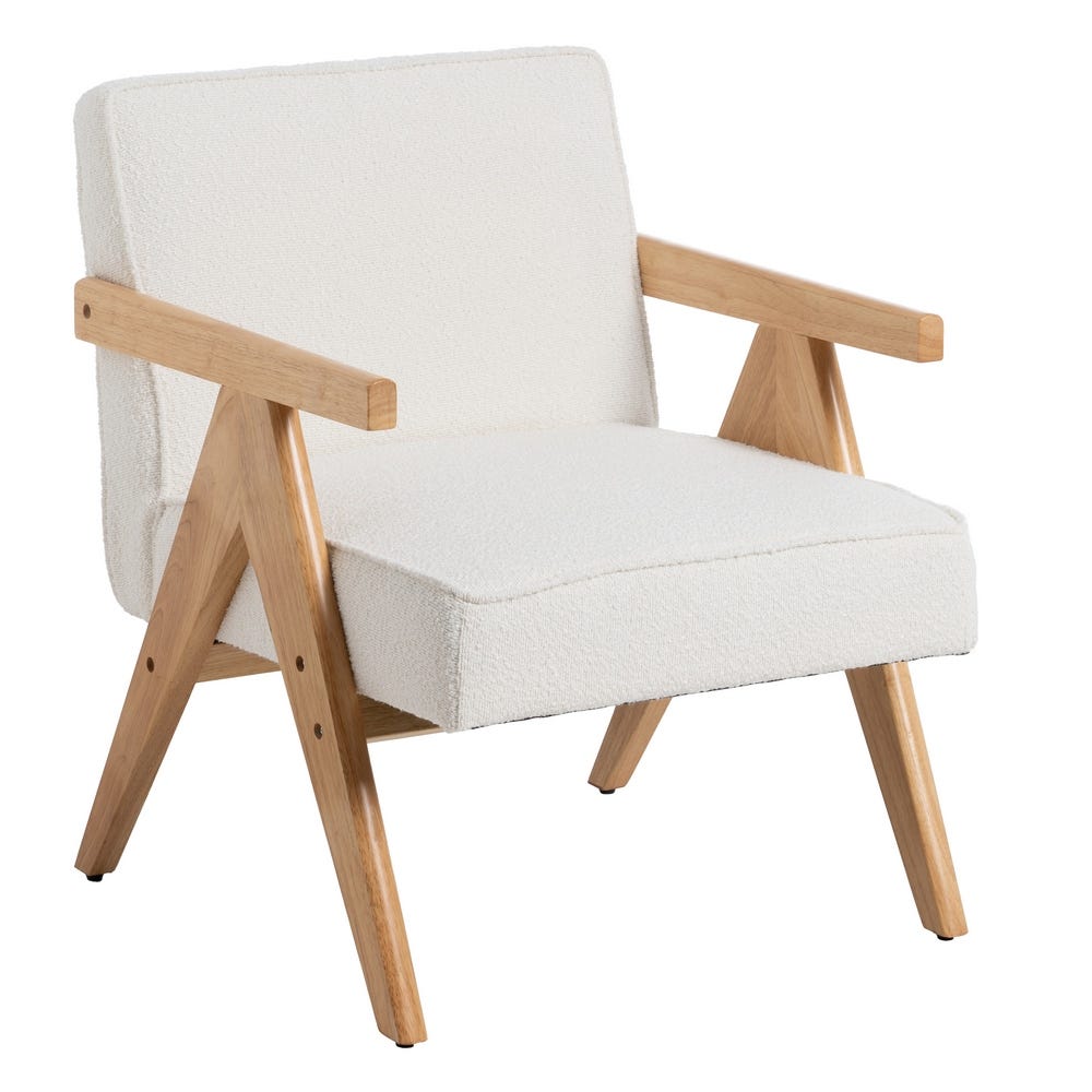 SILLÓN BLANCO-MARRÓN MADERA DE CAUCHO 57 X 50 X 77 CM