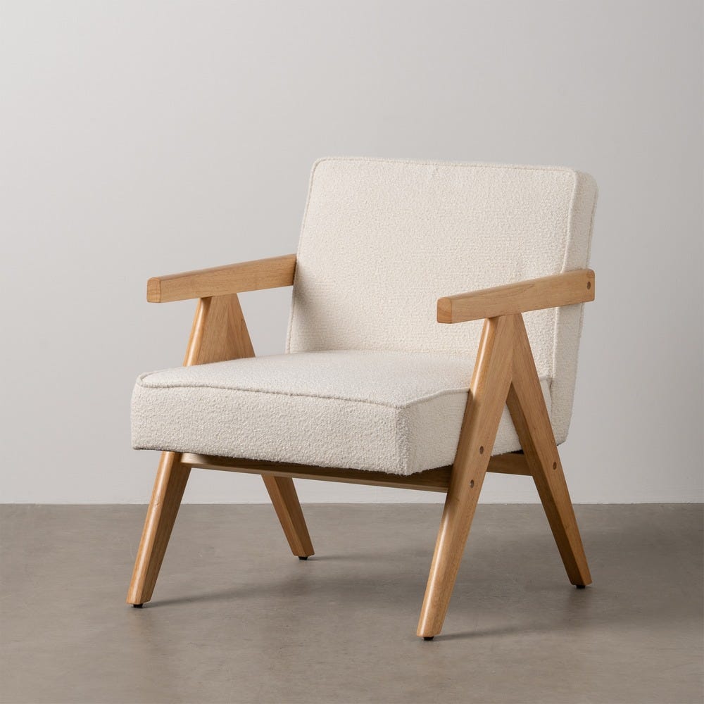 SILLÓN BLANCO-MARRÓN MADERA DE CAUCHO 57 X 50 X 77 CM