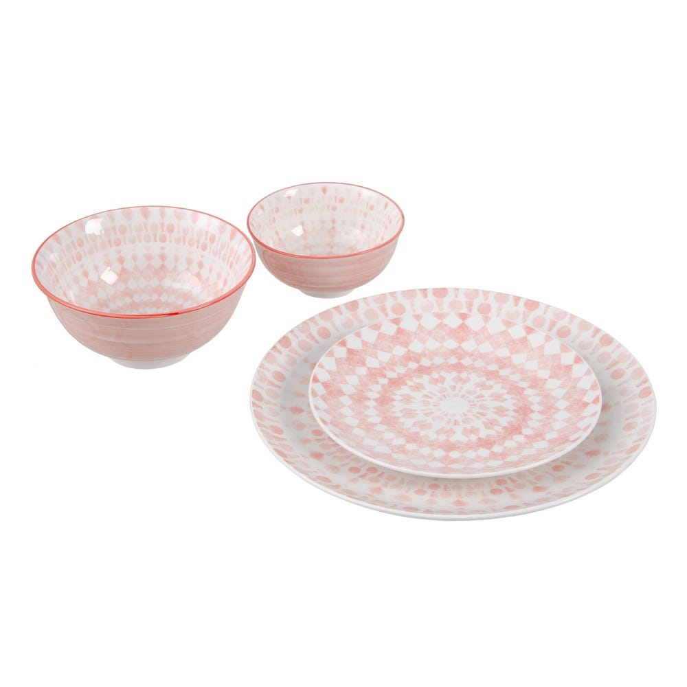 PLATO POSTRE ROSA-BLANCO PORCELANA 19,50 X 19,50 X 2 CM