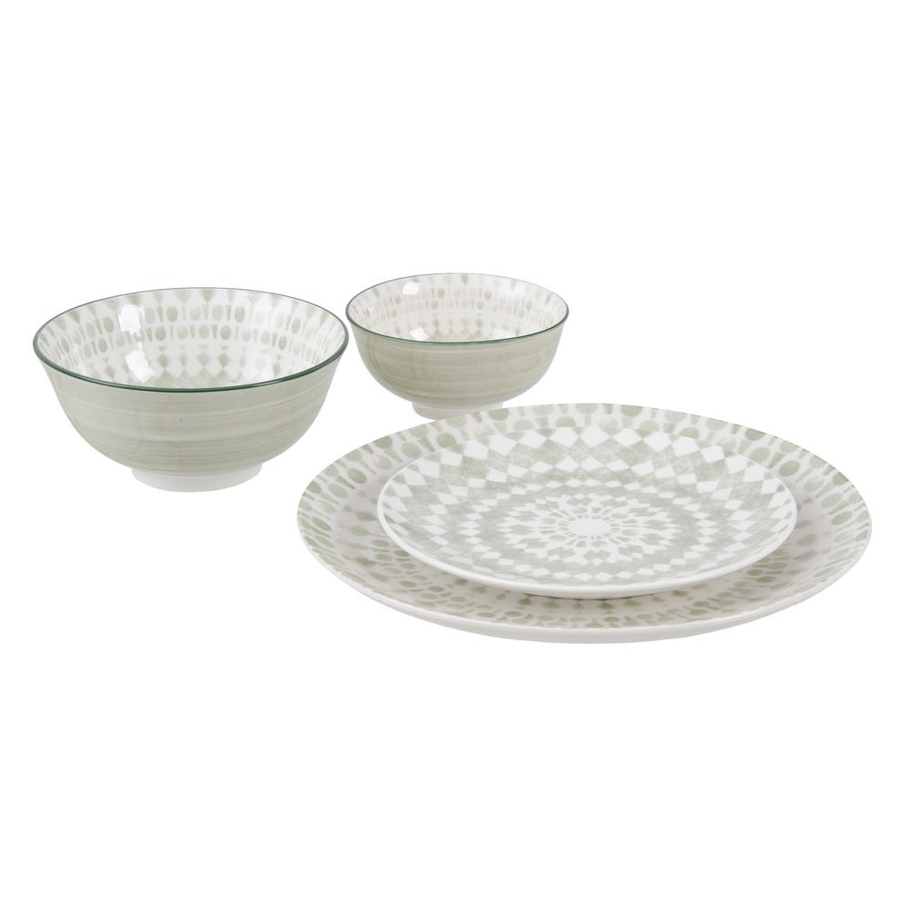 PLATO POSTRE VERDE-BLANCO PORCELANA 19,50 X 19,50 X 2 CM