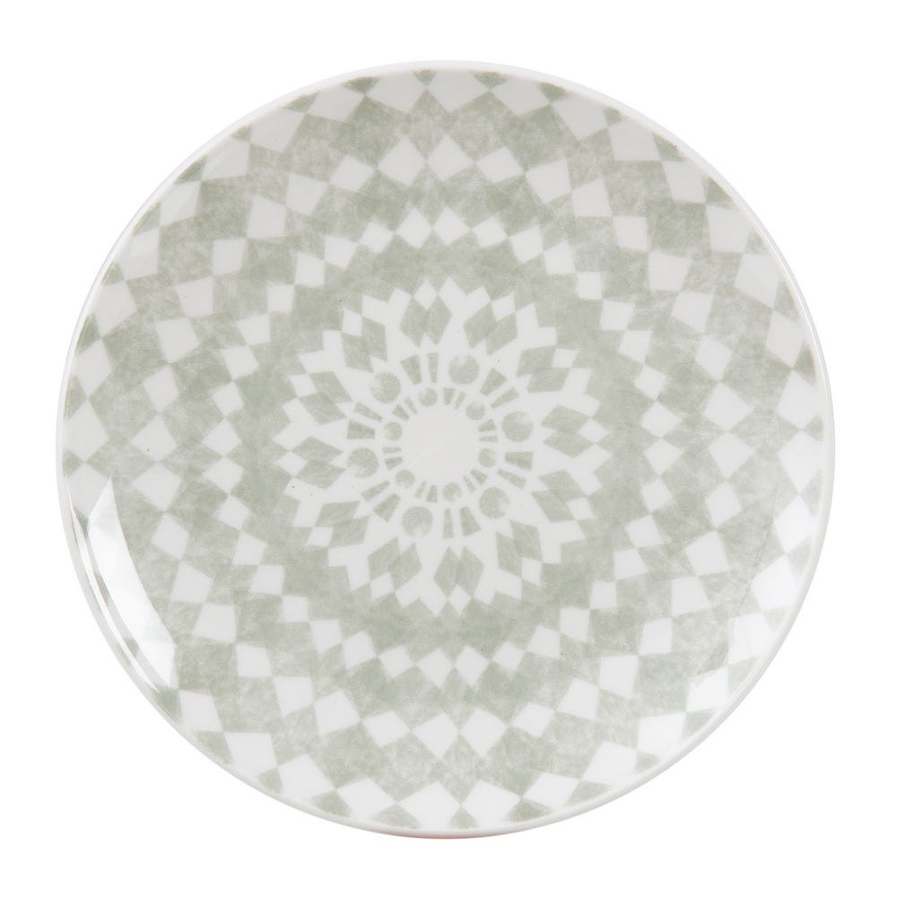 PLATO POSTRE VERDE-BLANCO PORCELANA 19,50 X 19,50 X 2 CM