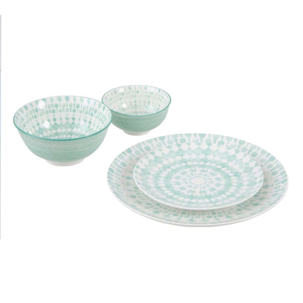 PLATO POSTRE TURQUESA-BLANCO PORCELANA 19,50 X 19,50 X 2 CM