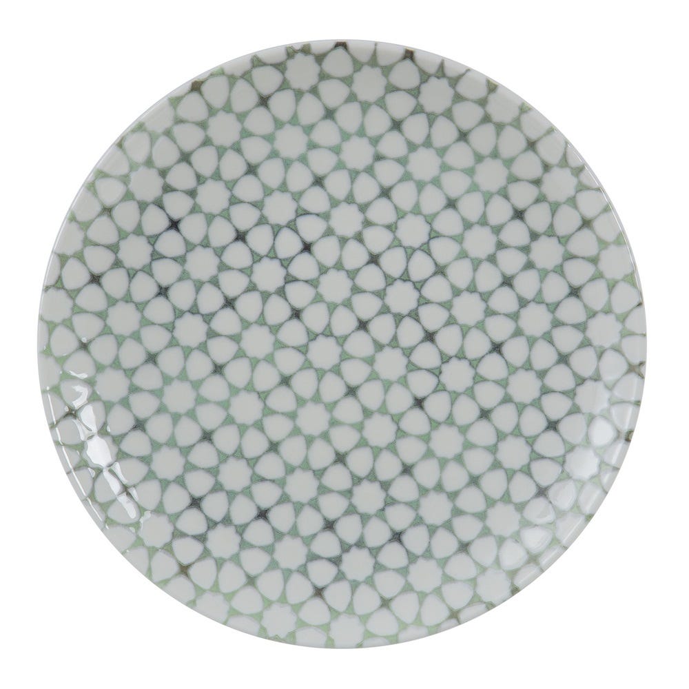 PLATO LLANO VERDE-BLANCO PORCELANA 26 X 26 X 3 CM