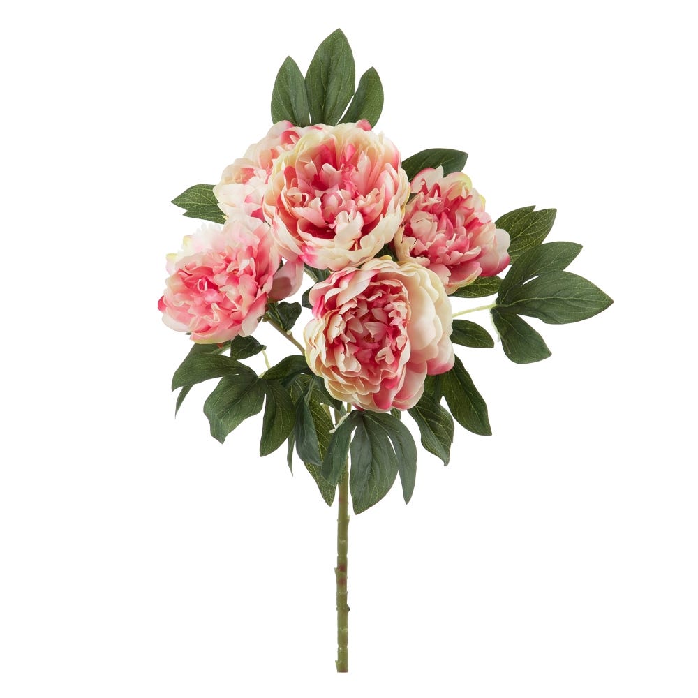 RAMO 5 FLORES ROSA PVC JARDÍN 46 CM