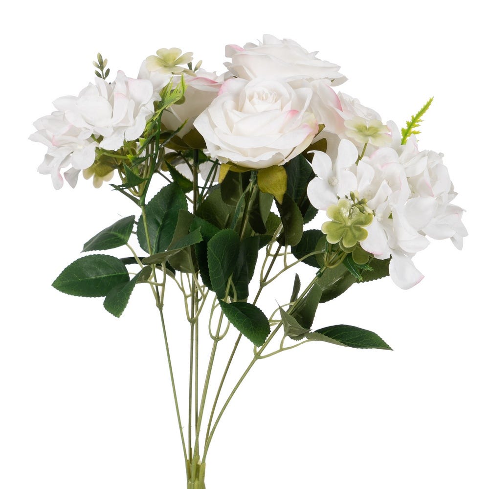 BOUQUET ROSAS BLANCO PVC-TEJIDO 43 CM