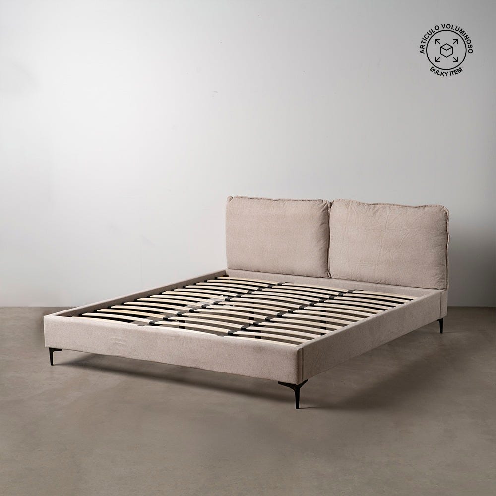 CAMA BEIGE TEJIDO DORMITORIO 192 X 214 X 95 CM