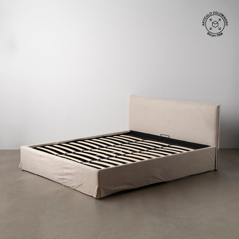 CAMA CANAPÉ BEIGE TEJIDO DORMITORIO 196 X 215 X 96 CM