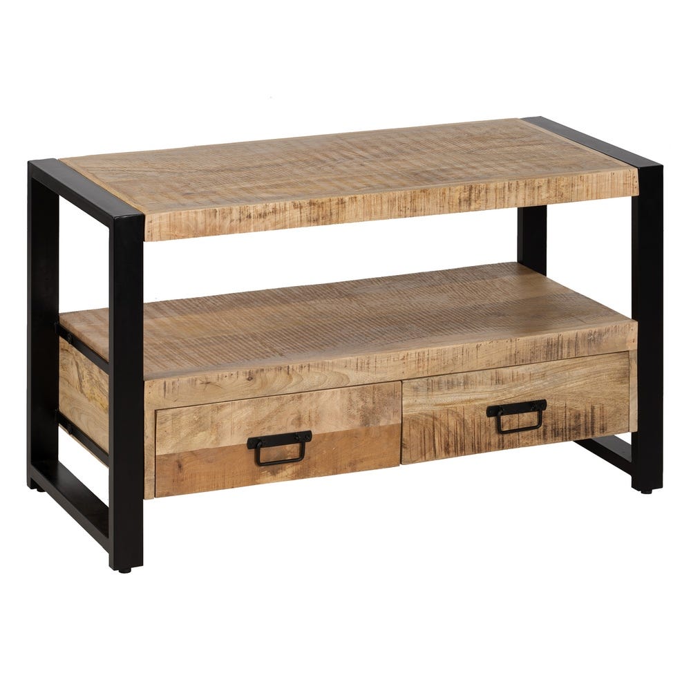 MESA CENTRO NATURAL-NEGRO MADERA-HIERRO 100 X 45 X 60 CM