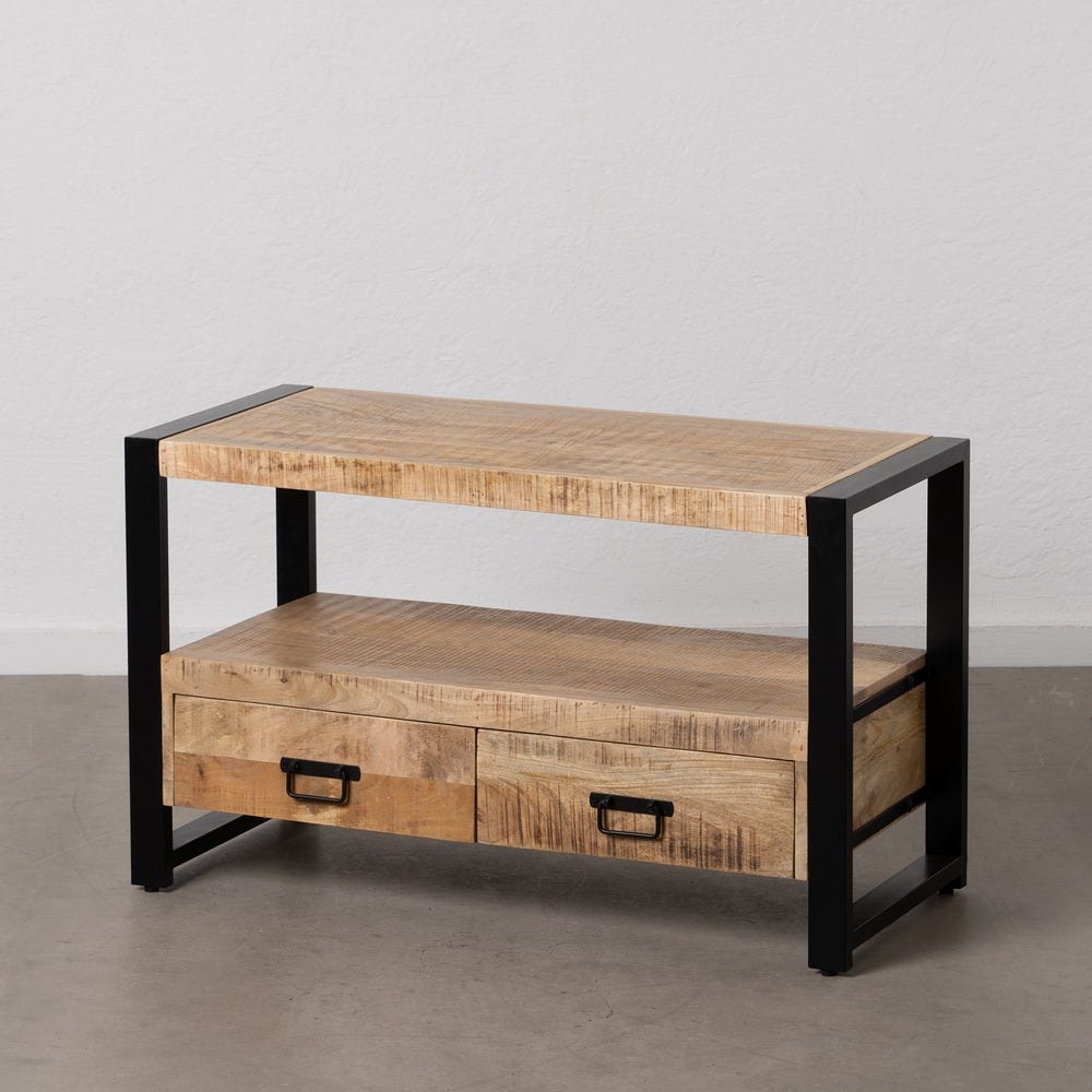 MESA CENTRO NATURAL-NEGRO MADERA-HIERRO 100 X 45 X 60 CM