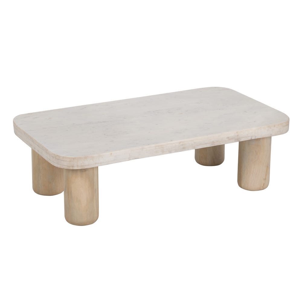 MESA CENTRO BLANCO MÁRMOL/MADERA SALÓN 105 X 60 X 30 CM