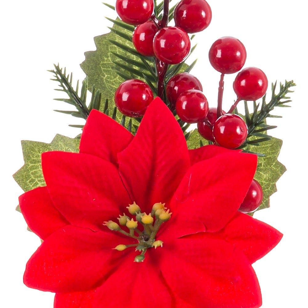 POINSETTIA CON ACEBO TEJIDO ROJO 26 CM