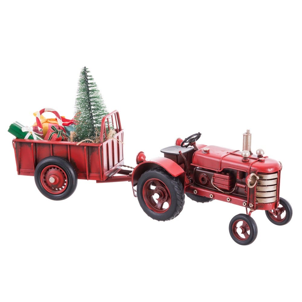 TRACTOR CON REMOLQUE Y ÁRBOL METAL 17 X 11 X 16 CM