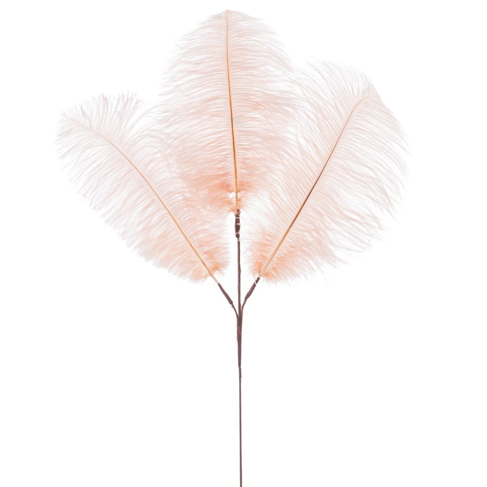 RAMA 3 HOJAS PLUMAS AVESTRUZ CREMA 60 CM